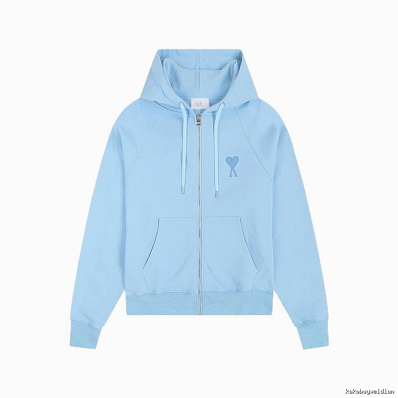 AMI Love Embroidery Light Blue Hoodie
