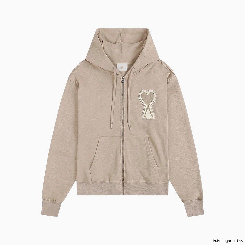 AMI Love Zipper Beige Sweatshirt