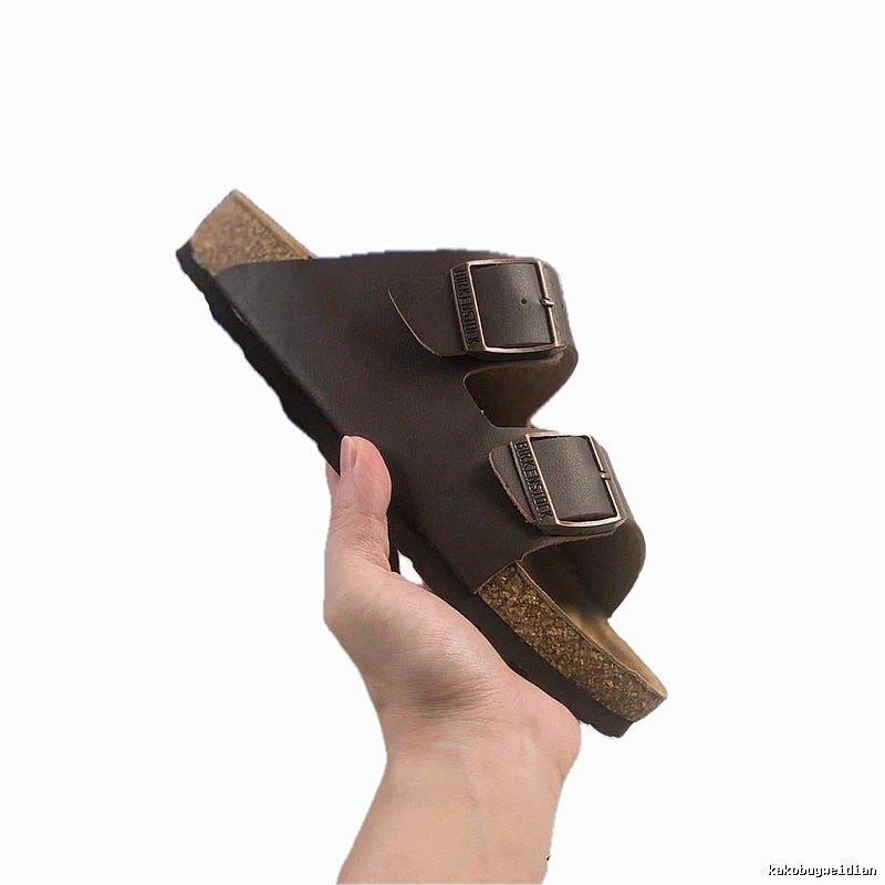 Casual Dark Brown Birkenstock Cork Slide Sandals