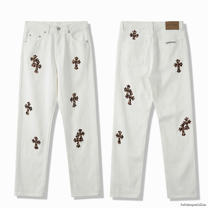 Chrome Hearts Cross Trendy Cool White Jeans