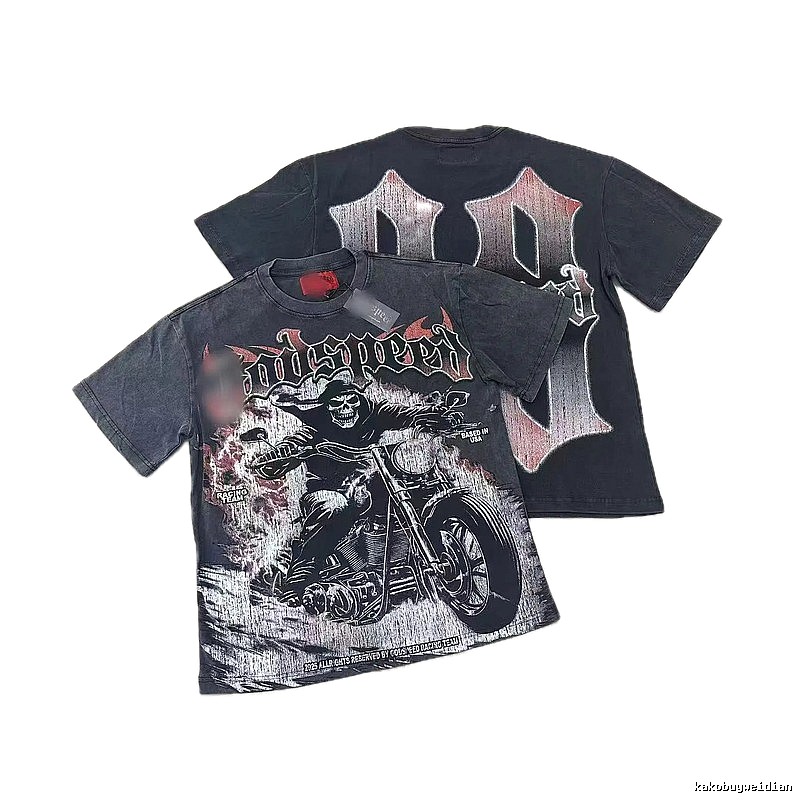 Godspeed Motorcycle Series Dark Style Washed Black Short Sleeve T-shirt