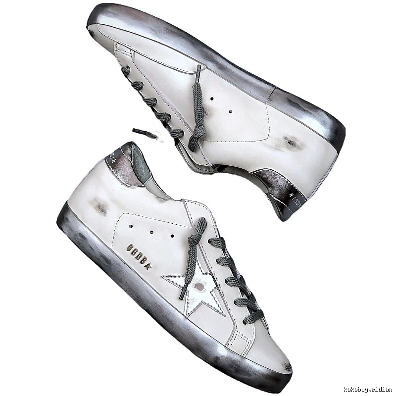 Golden Goose Dirty Star Silver and White Retro Style