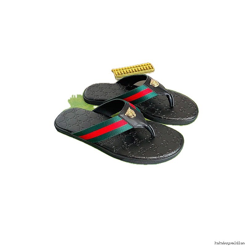 Gucci Tiger Head Webbing Light Luxury Style Black Flip-Flops