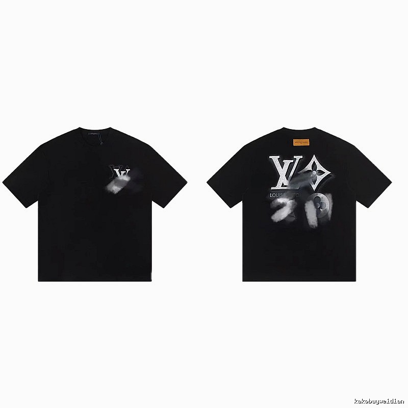 Louis Vuitton Blurred Print Street Style Black T-Shirt