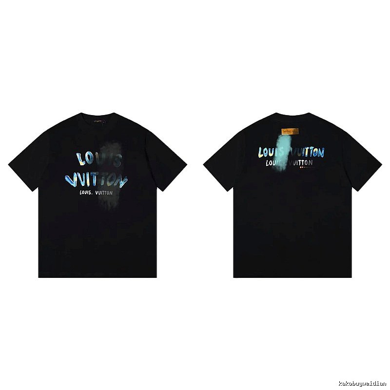 Louis Vuitton Gradient Graffiti Trendy Cool Black Short-sleeve T-shirt