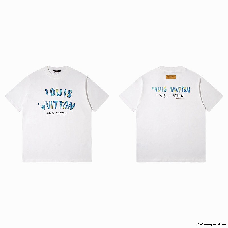 Louis Vuitton Hand-painted Graffiti Casual Style White T-shirt