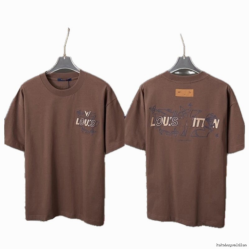 Louis Vuitton Monogram Embroidered Trendy Brown T-Shirt