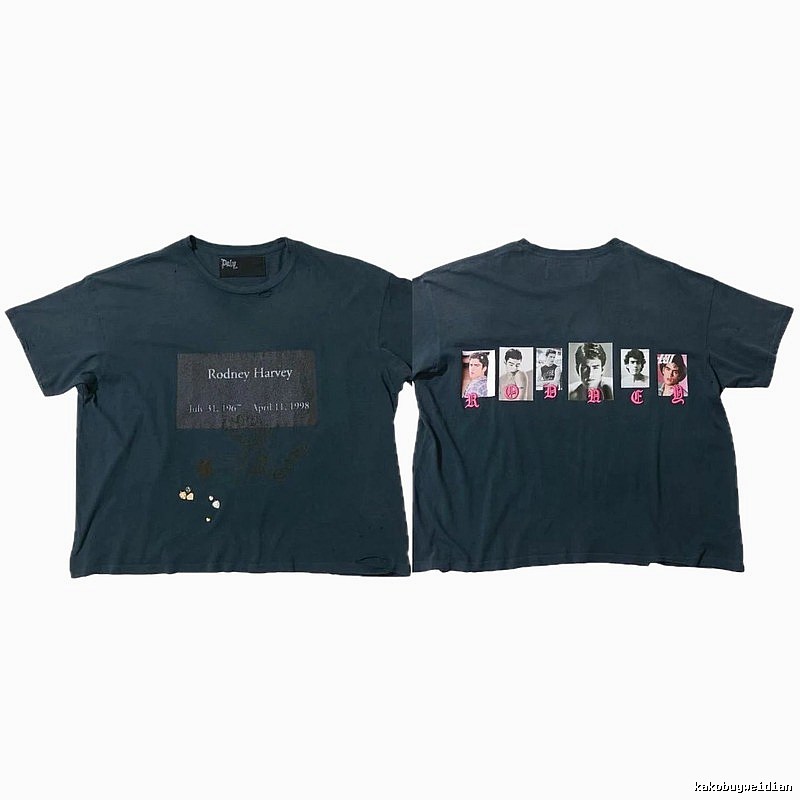 Paly Hollywood Distressed Portrait Print Navy Blue T-Shirt