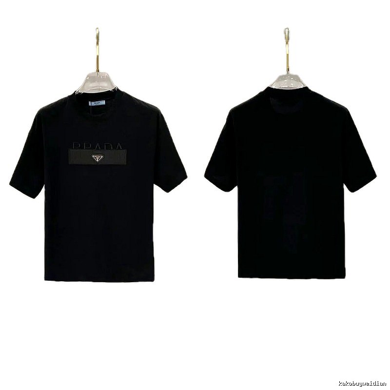 Prada Triangle Logo Light Luxury Style Black Short-sleeve T-shirt