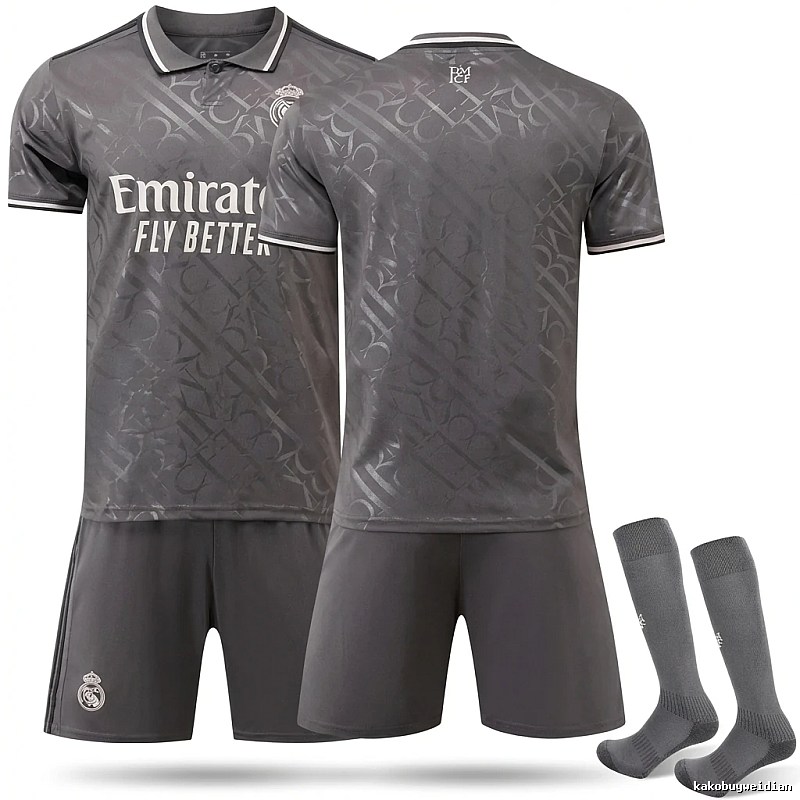 Real Madrid's dark pattern style gray jersey
