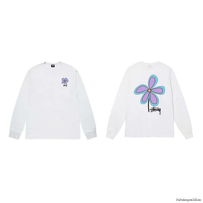 Stussy Flower Print Style White Long T-shirt