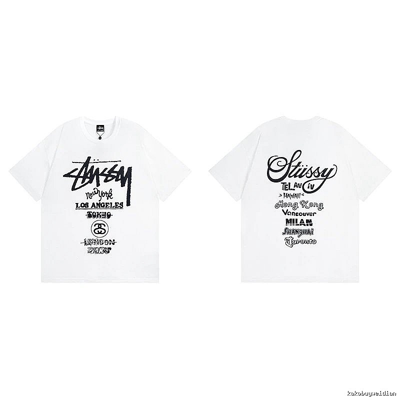 Stussy White Spider Graphic T-Shirt Travel Pack Logo
