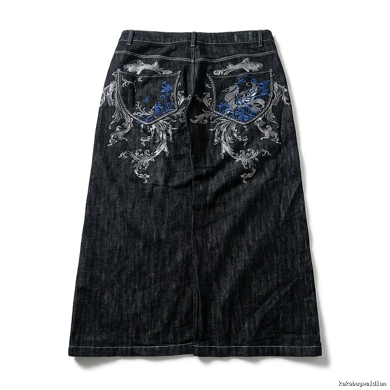 Y2K Style Deep Blue Embroidered Denim Skirt