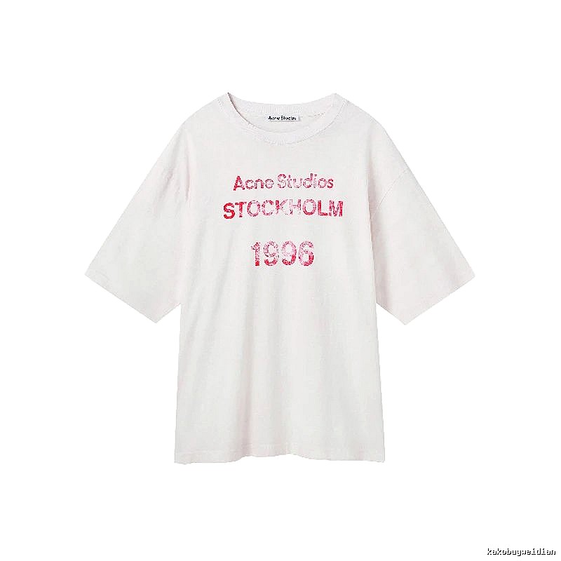Acne Studios 2090-80 White Pink Lettering Style Ac908046 Stockholm Logo T-Shirt Resort Wear