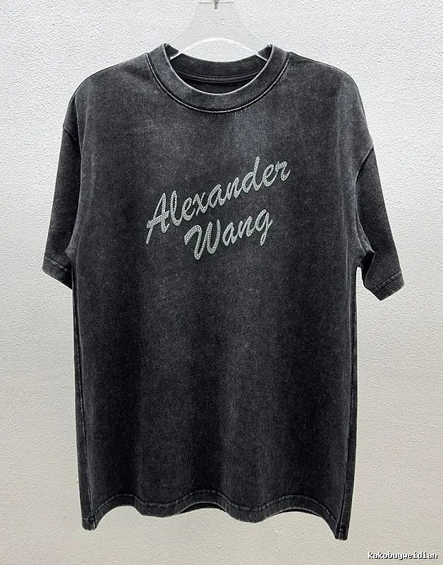 Alexander Wang Distressed Charcoal Gray Rhinestone-embellished Short Sleeve T-Shirt