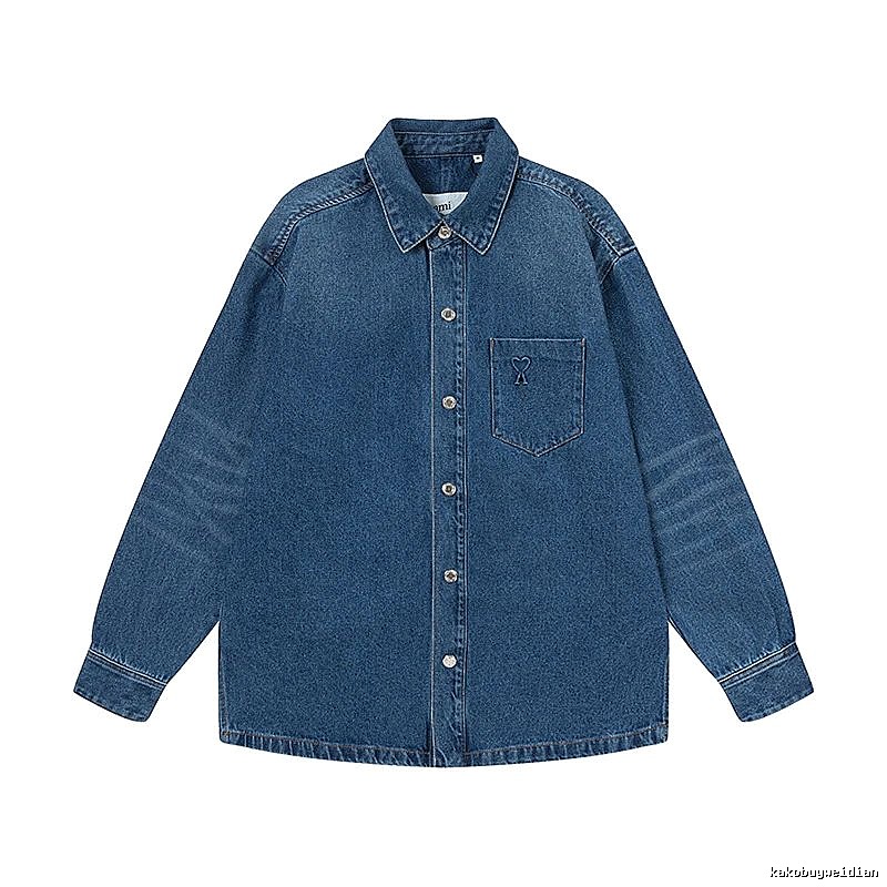 AMI Denim Style Dark Blue Shirt