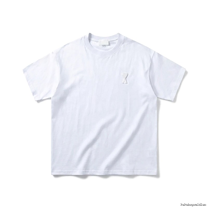 AMI Embroidered Minimalist Style White T-shirt