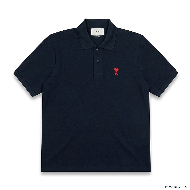 AMI Love Heart Logo Minimalist Style Polo Shirt