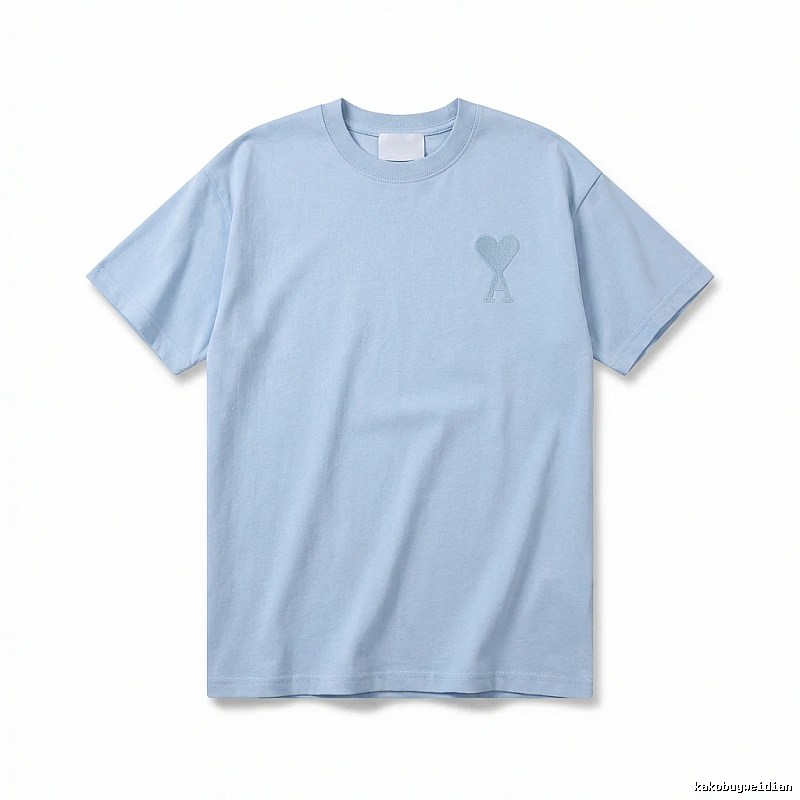 AMI Love Heart Pattern Light Blue T-shirt