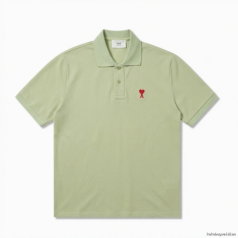 AMI Love Series Simple Style Light Green Polo Shirt