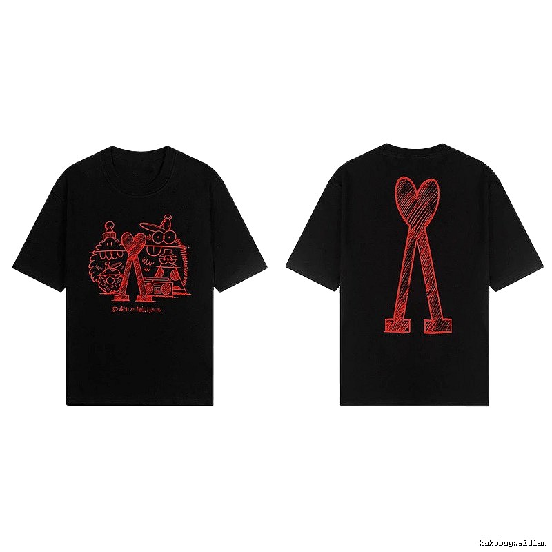 AMI red graffiti-style short-sleeve shirt