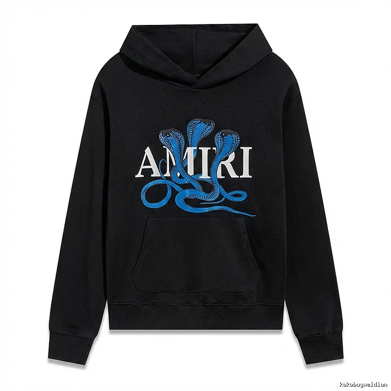 AMIRI black hoodie with snake - pattern printing