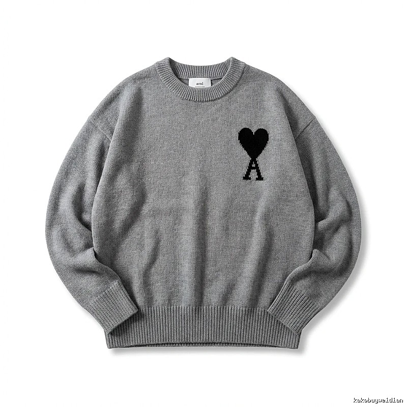 AMIRI Grey Knitted Sweater with Heart Pattern