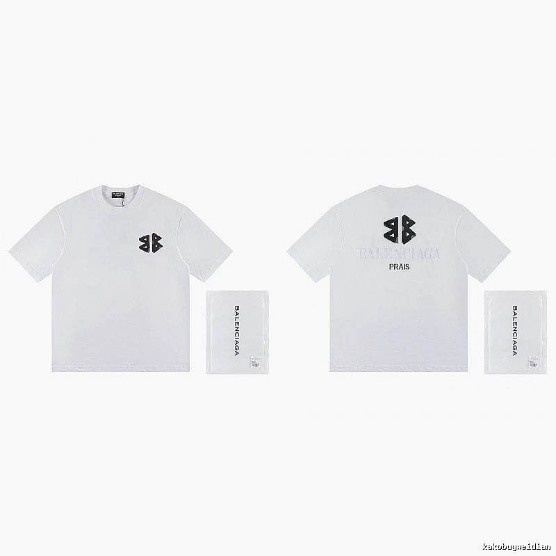 Balenciaga Double-B Print Street Style White T-Shirt