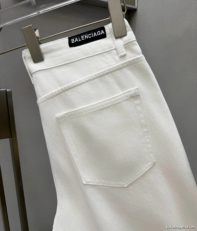 Balenciaga Logo Jeans in White - black waistband label and minimalist back pockets