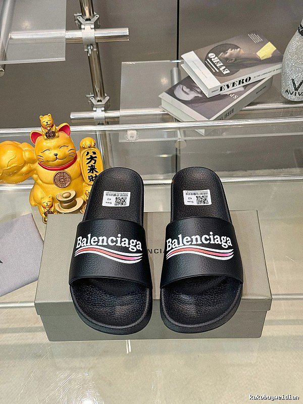 Balenciaga Trendy Color-Stripe Black Slippers