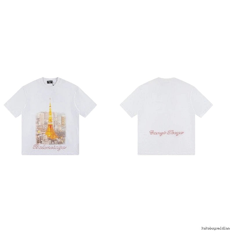 Balenciaga Vintage-style White T-shirt with Tokyo Tower Print