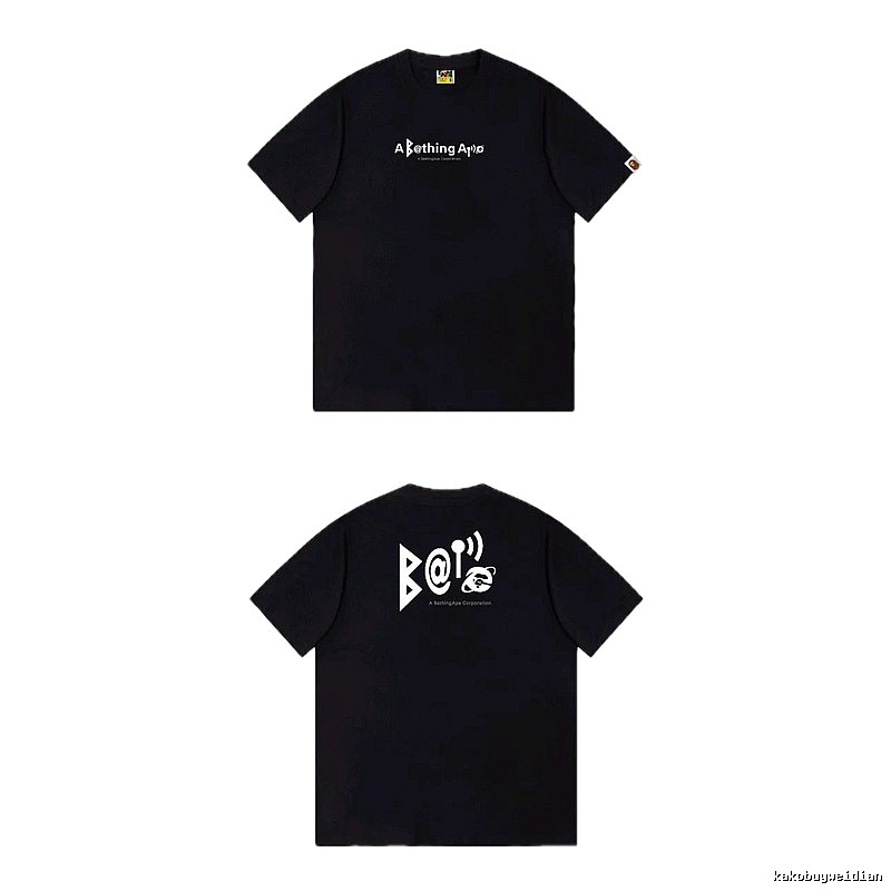 Bape letter - printed short - sleeved black T - shirt