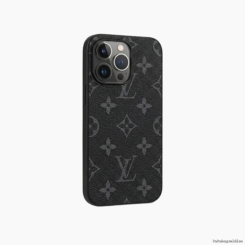 Black iPhone case with LV monogram pattern