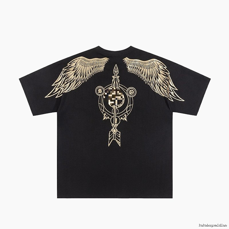 BOY Gold-foil Stamped Wings Street Style Black Short-sleeve T-shirt