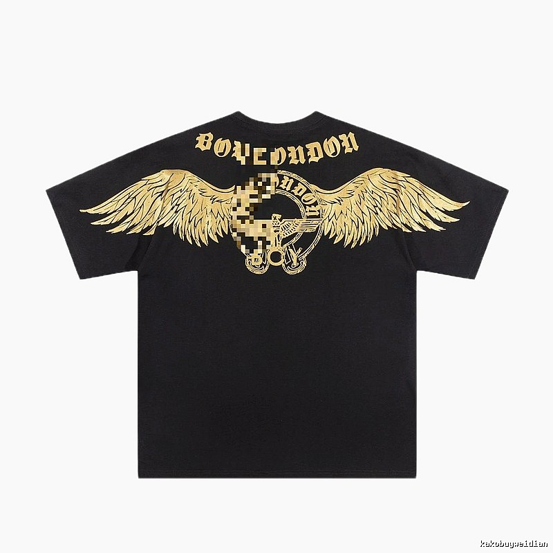 BOY Street Style Black Short-sleeve T-shirt with Gold Foil Stamped Wings