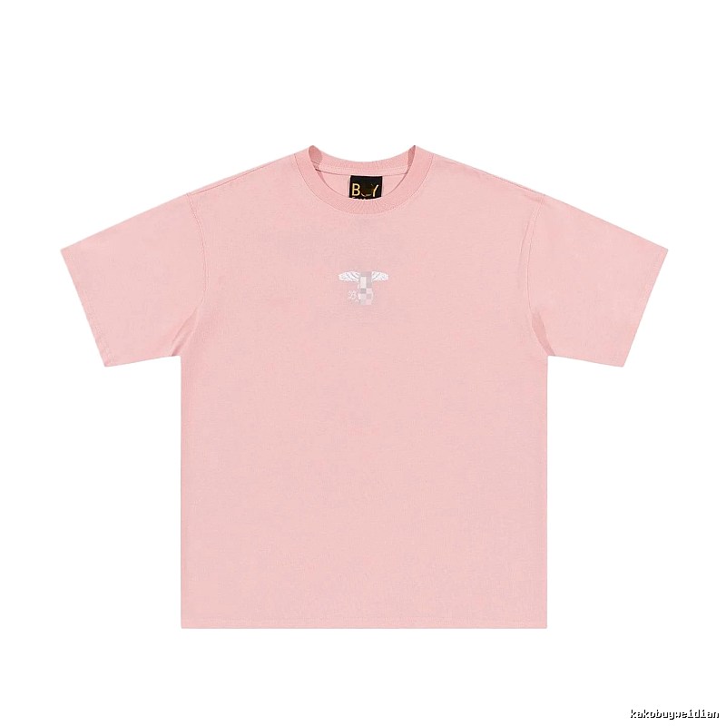 BOY Wing Print Street-style Pink Short Sleeve T-Shirt