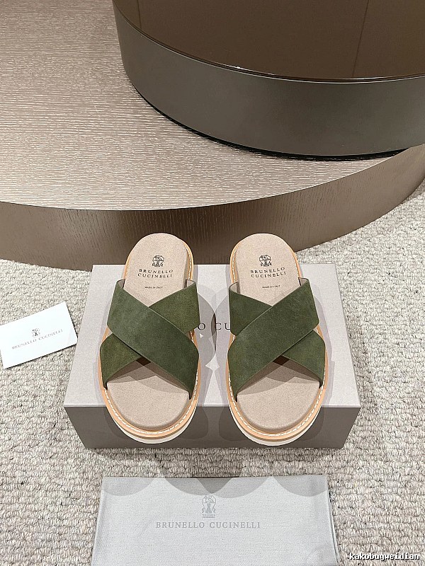 Brunello Cucinelli Casual-style Army Green Slides