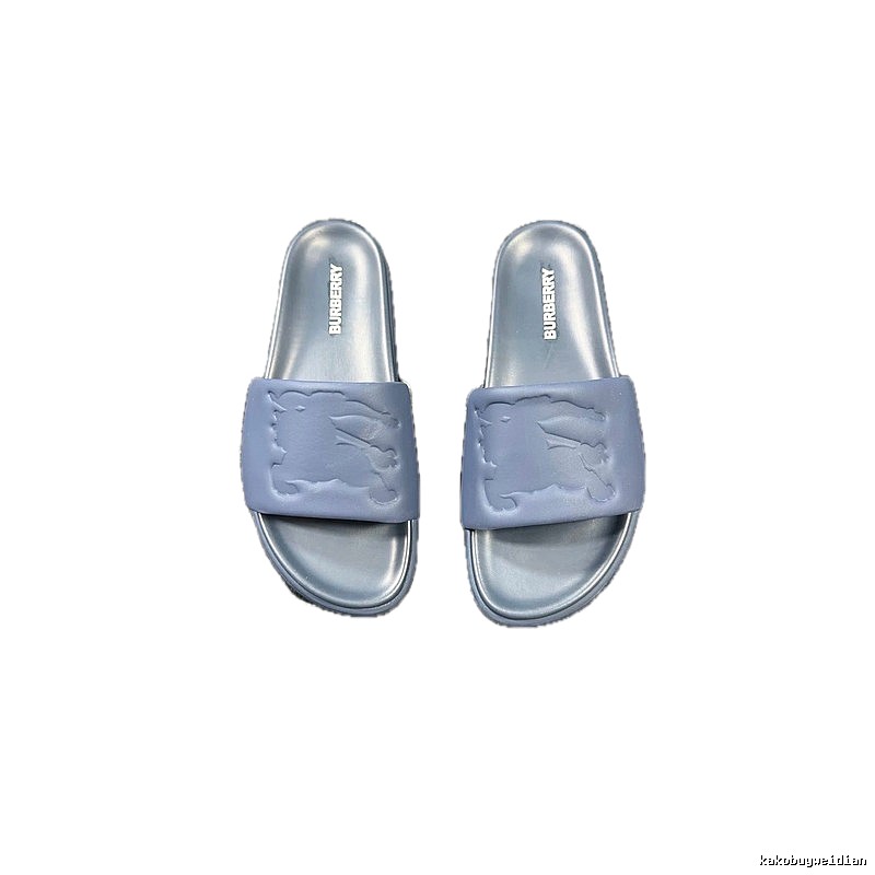 Burberry Equestrian Knight Collection Minimalist Grey-Blue Slide Sandals