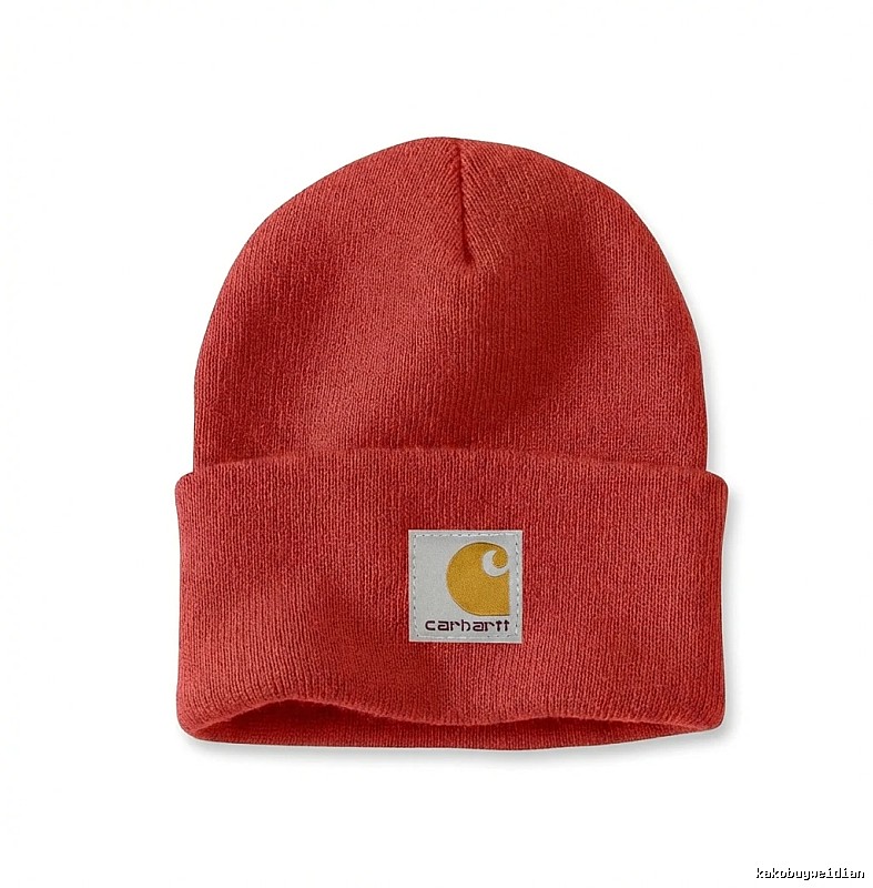 Carhartt classic red beanie.