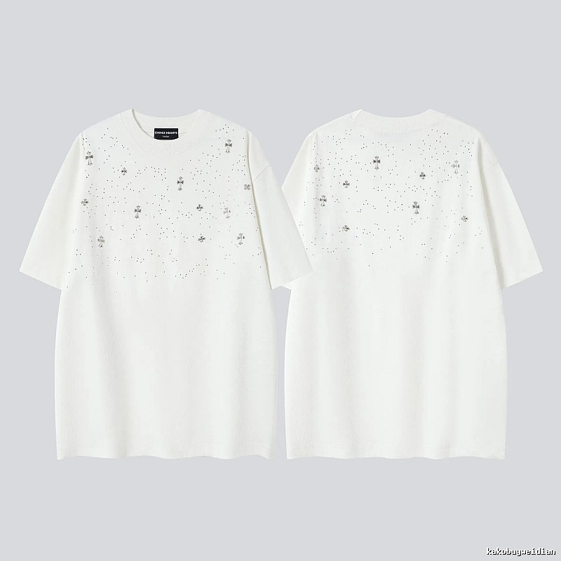 Chrome Hearts Cross Hot-Fix Rhinestone Street Style White T-Shirt