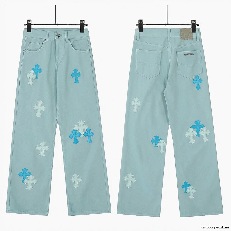 Chrome Hearts Cross Trend Brand Light Blue Jeans