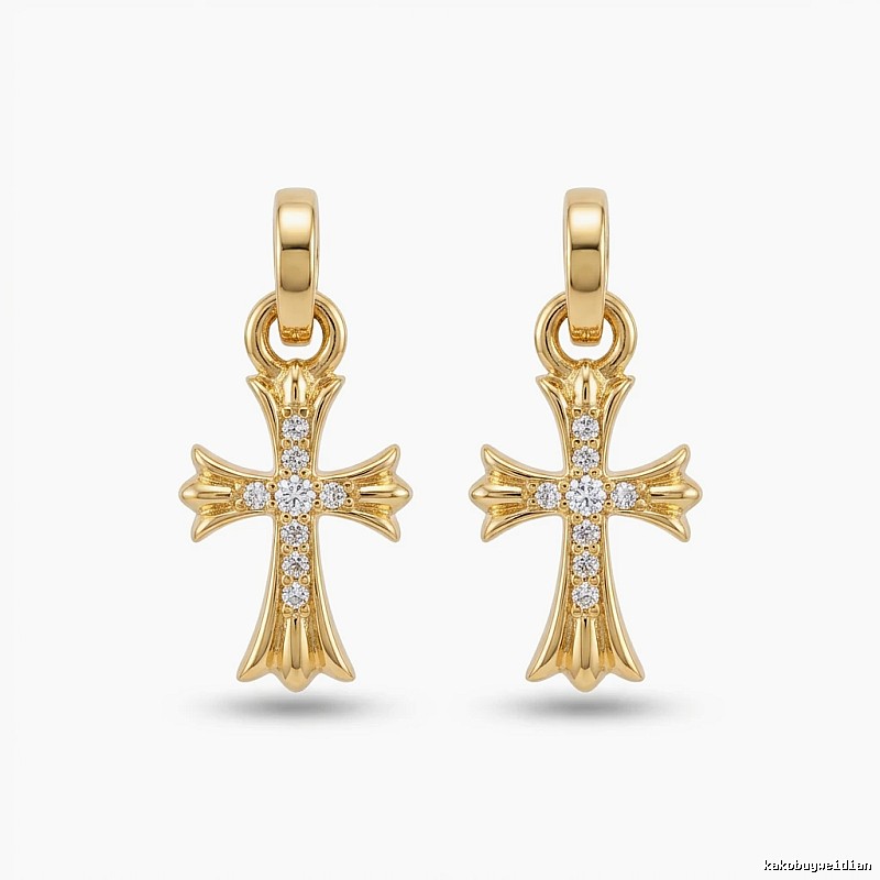 Chrome Hearts Cross Trendy and Cool Style Gold Earrings