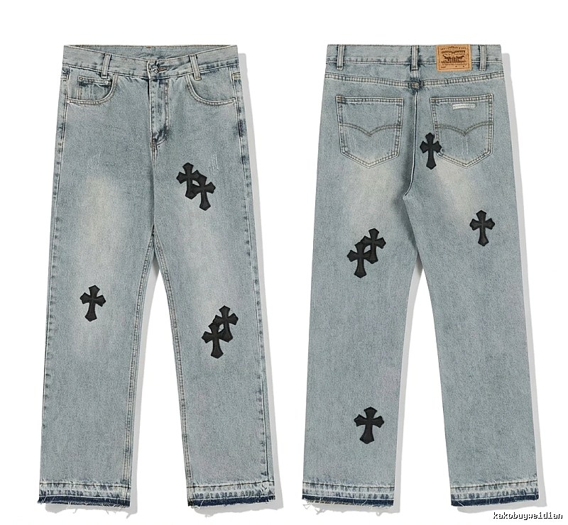 Chrome Hearts denim-style light blue jeans