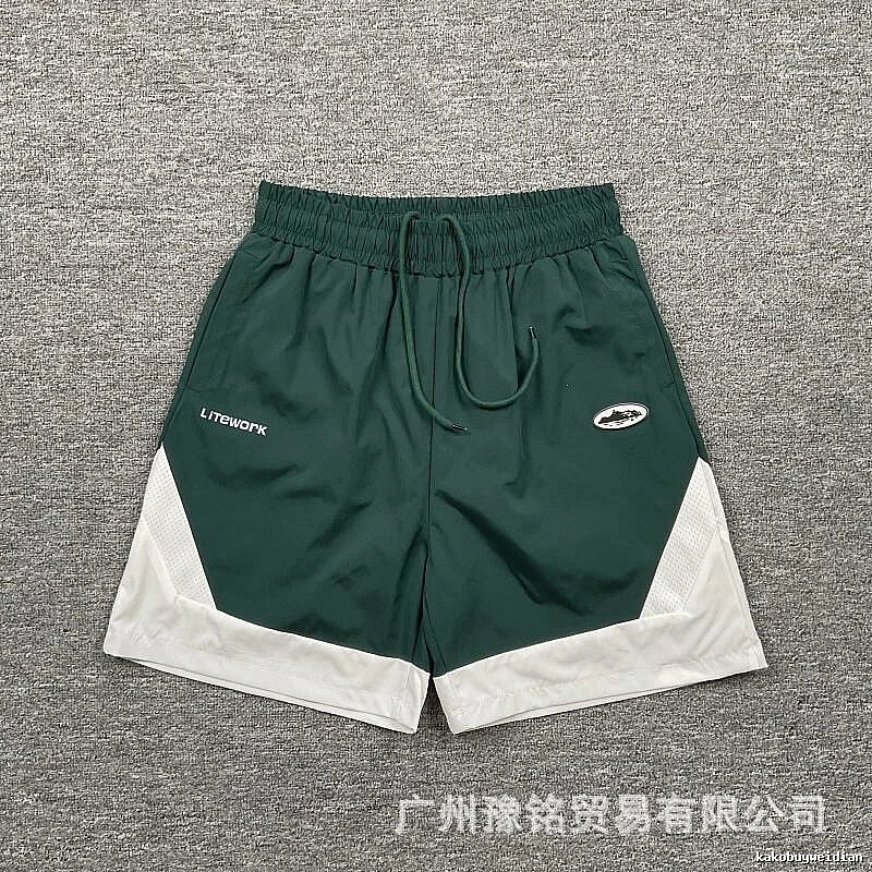 Corteiz Street Style Dark Green & White Colorblock Casual Shorts