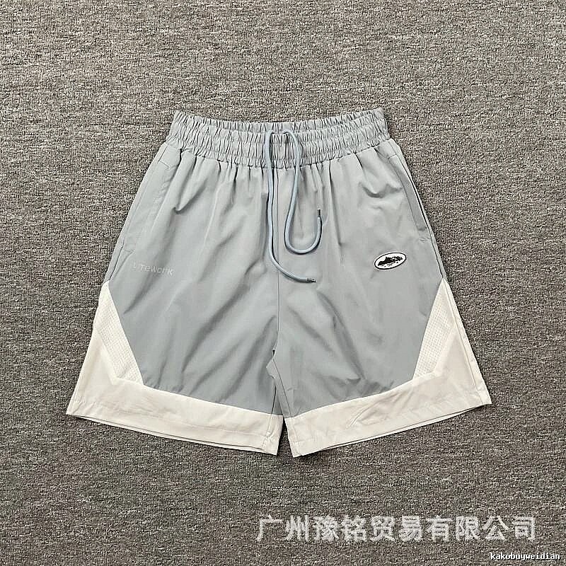 Corteiz Street Style Light Grey and White Colorblock Athletic Shorts