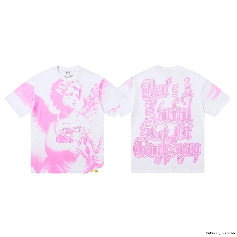 COUGH SYRUP Angel Print Street Style White and Pink T-shirt