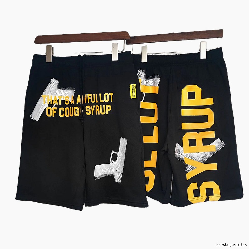 COUGH SYRUP Pistol Print Street Style Black Shorts