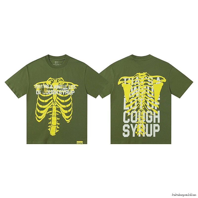 COUGH SYRUP Skeleton Print Street Style Army Green T-shirt