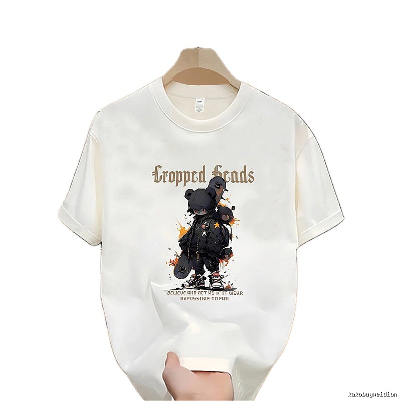 Cropped Heads Trendy Bear Street Style White T-shirt