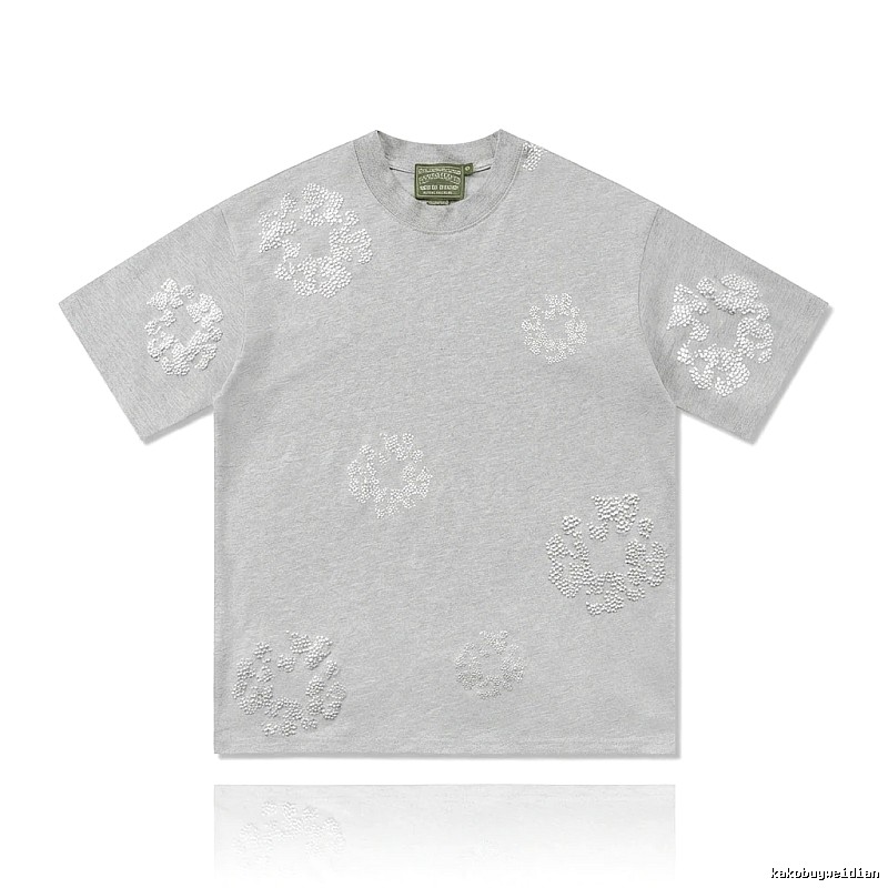 DENIM TEARS Retro - Style Light Gray T - Shirt